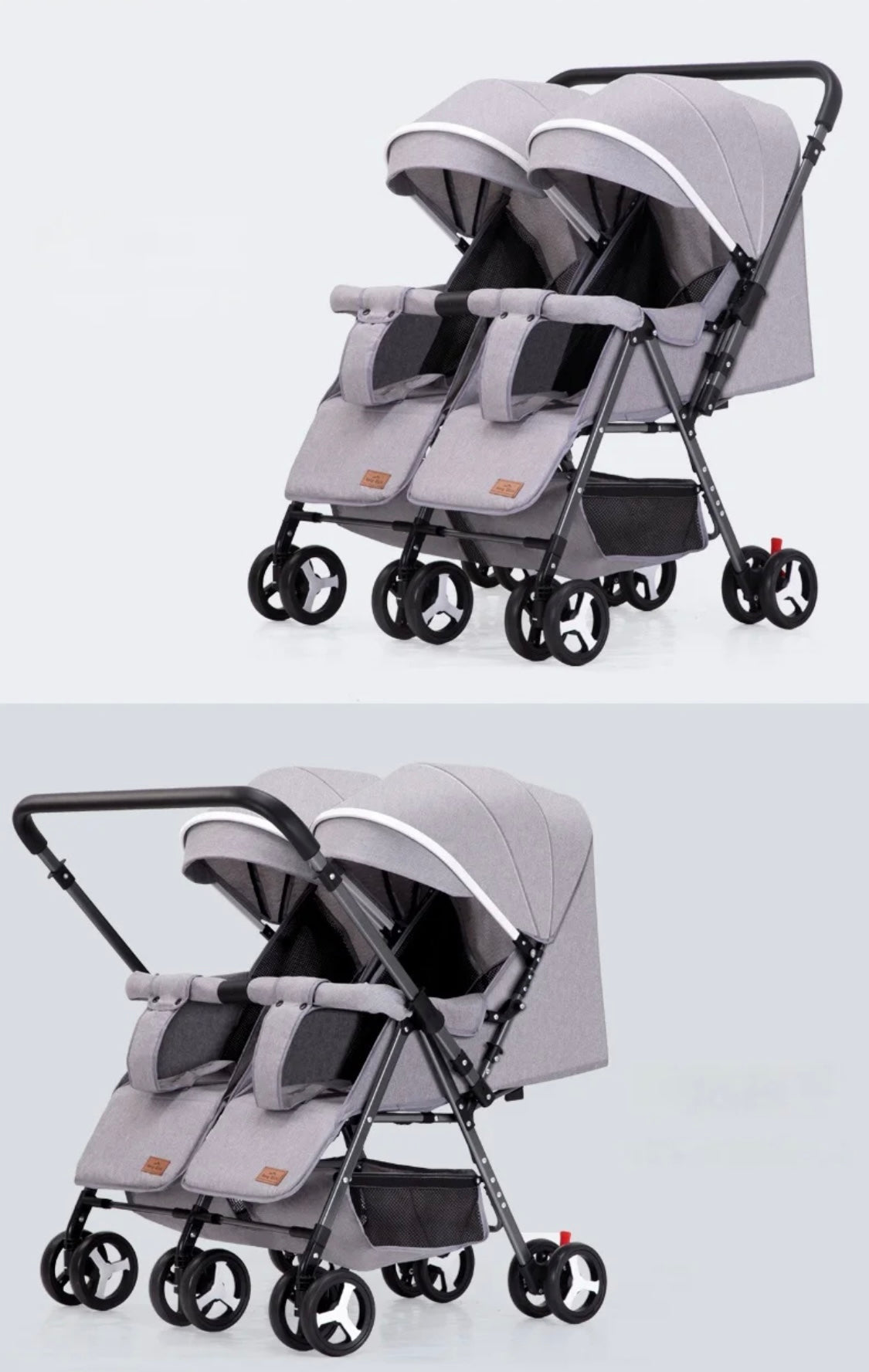 Black 2-Way Folding Compact Double / Twin Stroller + Rain Cover