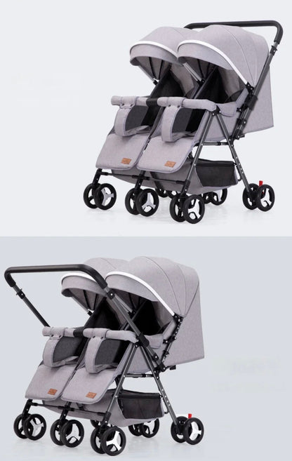 Black 2-Way Folding Compact Double / Twin Stroller + Rain Cover