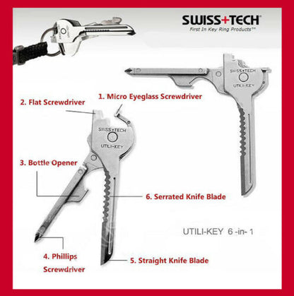 6 in 1 Multi Function Stainless Steel Utility Key Tool Knife Screwdeiver