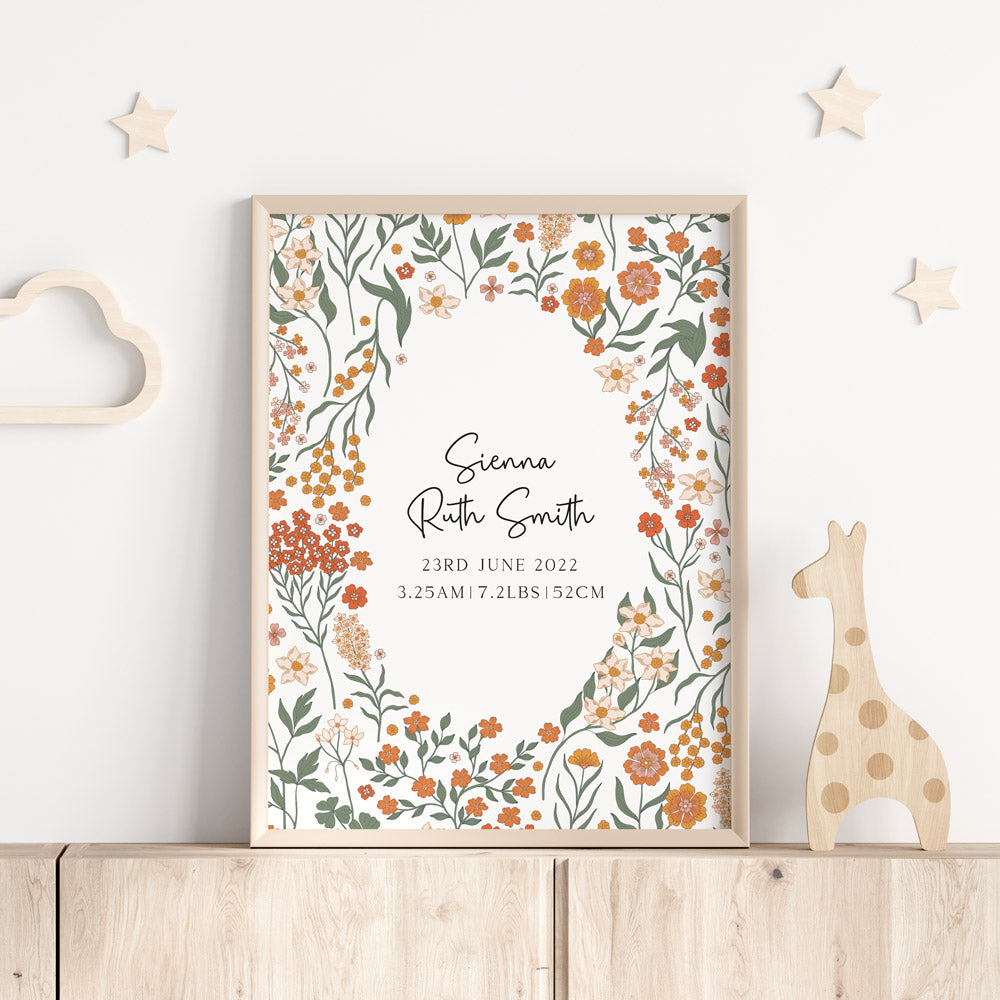 Wall Print |  Garden Bloom Birth Detail Keepsake Print