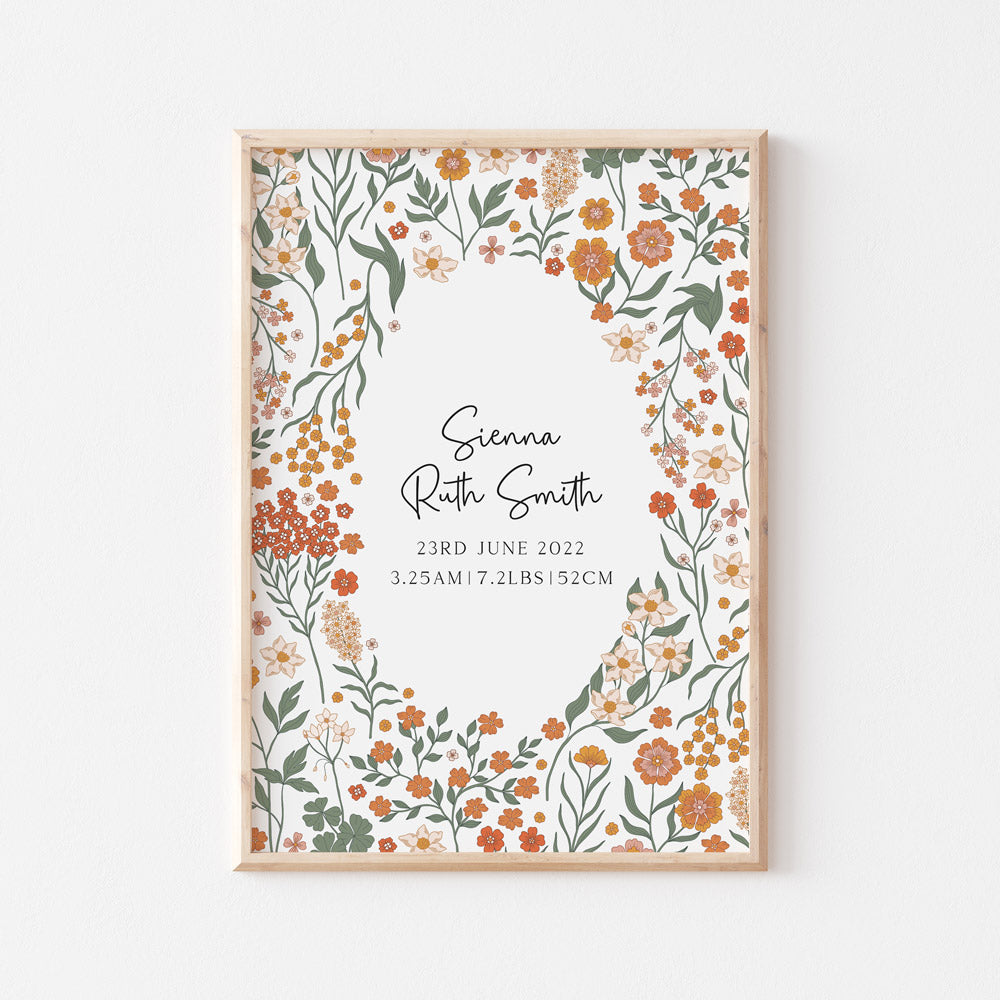 Wall Print |  Garden Bloom Birth Detail Keepsake Print