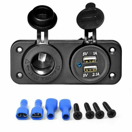 12V Car Cigarette Lighter Socket 2.1A Dual USB Charger Power Outlet