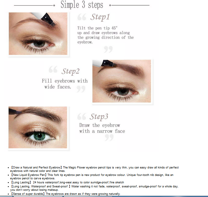 #1 Chestnut Waterproof Music Flower Liquid Eyebrow Pencil with Four Tips Brow Tattoo Pen