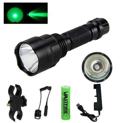 Tactical Green Flashlight Hunting Torch Light Camping Lamp Scope Gun Mount