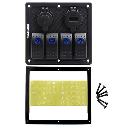 4 Gang LED Rocker Switch Panel Circuit Breakers Charger Car 12V 24V