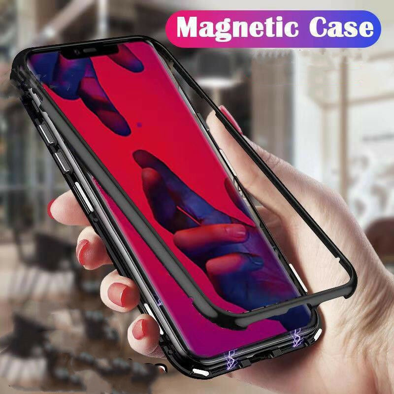 Huawei Mate 20 Case Ultra Thin Magnetic Metal Frame Tempered Glass Back Case - salelink.co.nz