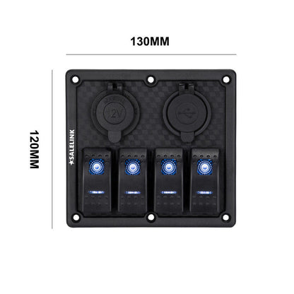 4 Gang LED Rocker Switch Panel Circuit Breakers Charger Car 12V 24V