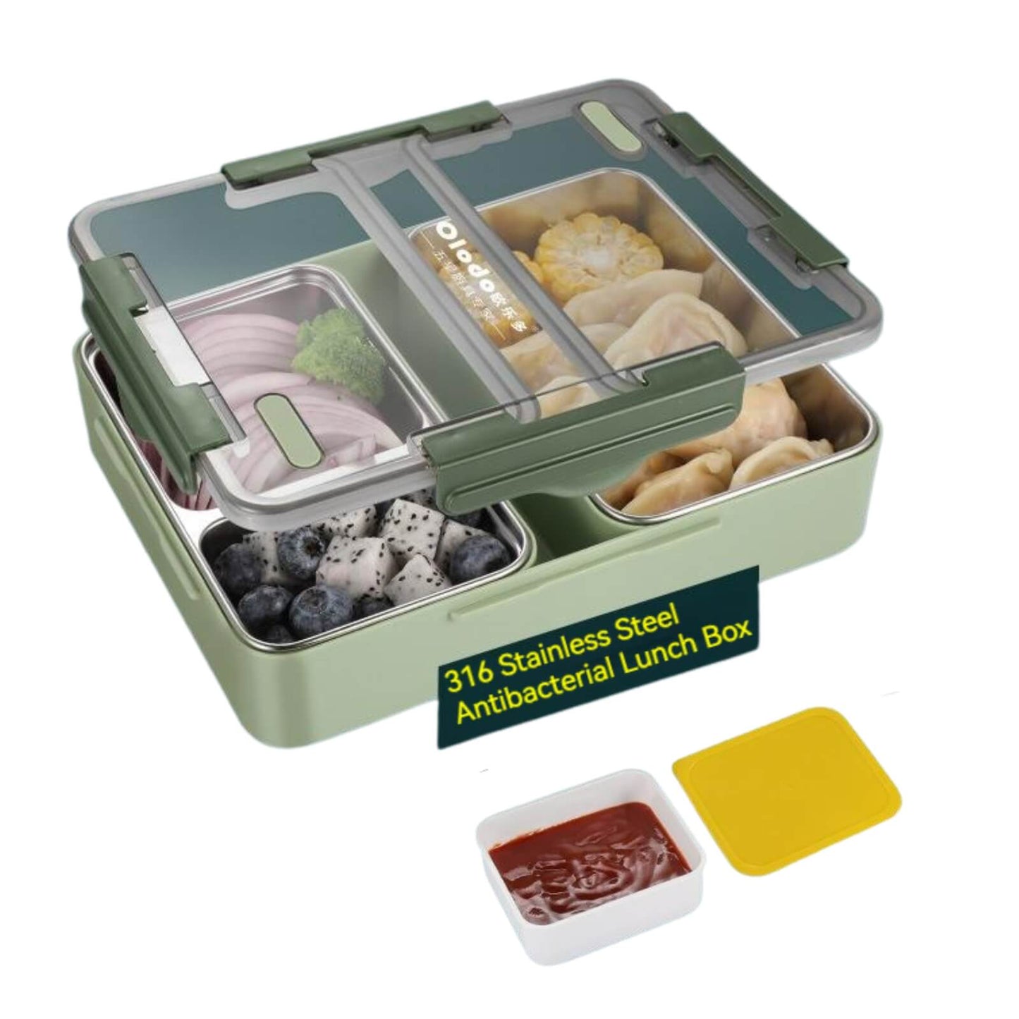 Insulated 316 Stainless Steel Kids Bento Lunch Box 1.6L- Green