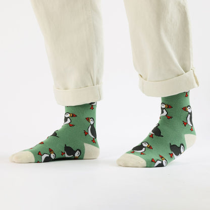Save the Green Puffin Bamboo Socks