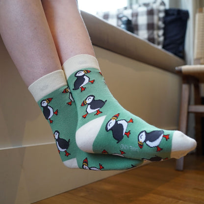 Save the Green Puffin Bamboo Socks