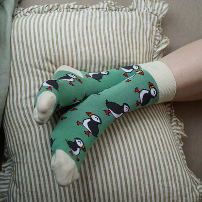 Save the Green Puffin Bamboo Socks