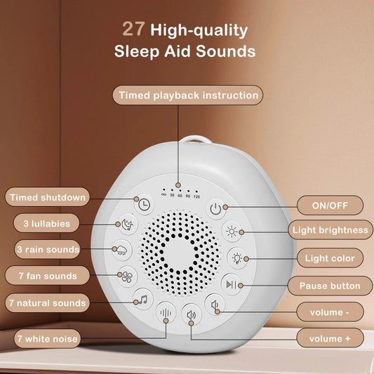Portable White Noise Machine with Colourful Night Light & Soothing Sounds