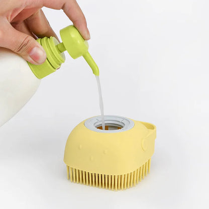 Soft Silicone Massage Brush for Dogs & Cats with Soap Dispenser