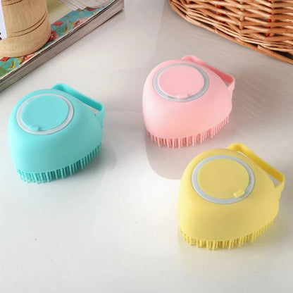 Soft Silicone Massage Brush for Dogs & Cats with Soap Dispenser