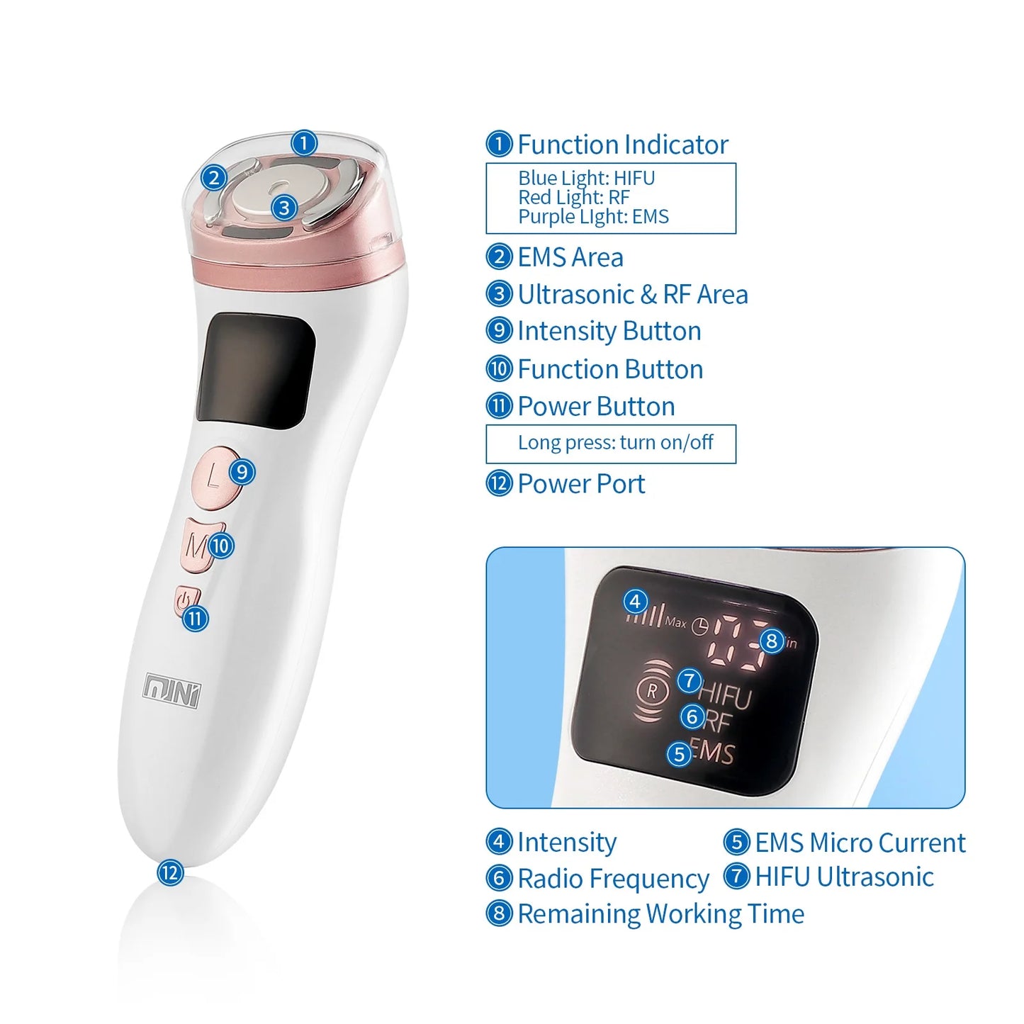 Mini EMS & RF Facial Massager – Multi-Function Skin Care Device for Face, Neck & Jawline