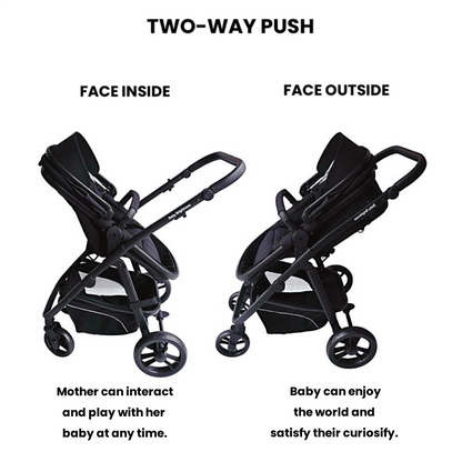 Newborn Pram – Palms Stroller with Bassinet and Car Seat (Black)