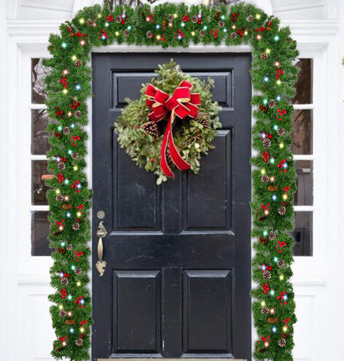 2.7M Christmas Garland with Lights Rattan Artificial Decoration