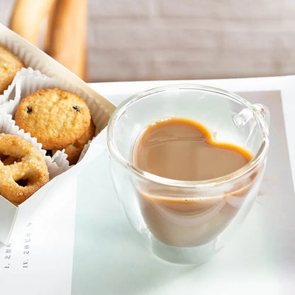 Double-Wall Heart Glass Mug – Insulated Love-Shaped Coffee & Tea Cup