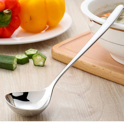 Korean Stainless Steel Soup Spoon – Long Handle Deep Bowl Spoon for Hot Pot & Noodles