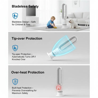 Bladeless Fan Heater NZ – 2-In-1 Hot & Cool Tower Fan | ClimateMaster | Silver/White