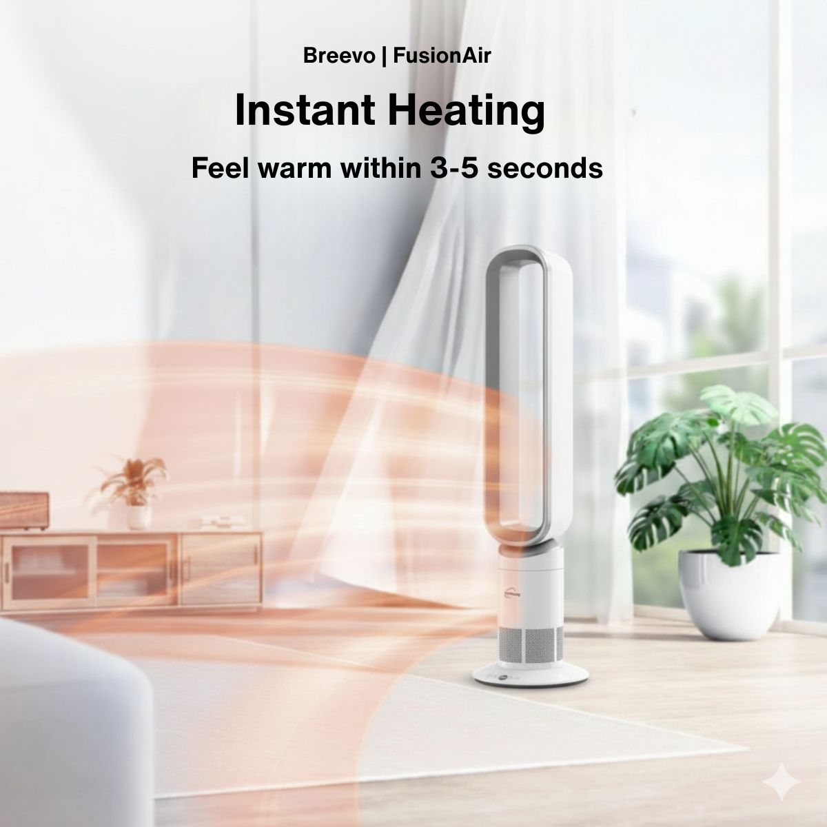 Bladeless Heating and Cooling Tower Fan Heater – Energy Efficient | FusionAir | Silver/White