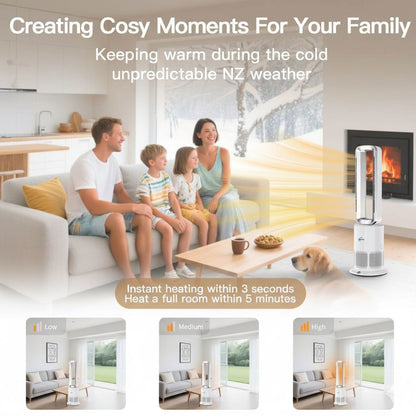 3 in 1 Hot & Cool Bladeless Fan Heater with Air Purifier | PureAir | Silver/White