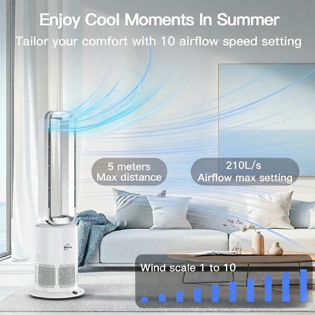 3 in 1 Hot & Cool Bladeless Fan Heater with Air Purifier | PureAir | Silver/White