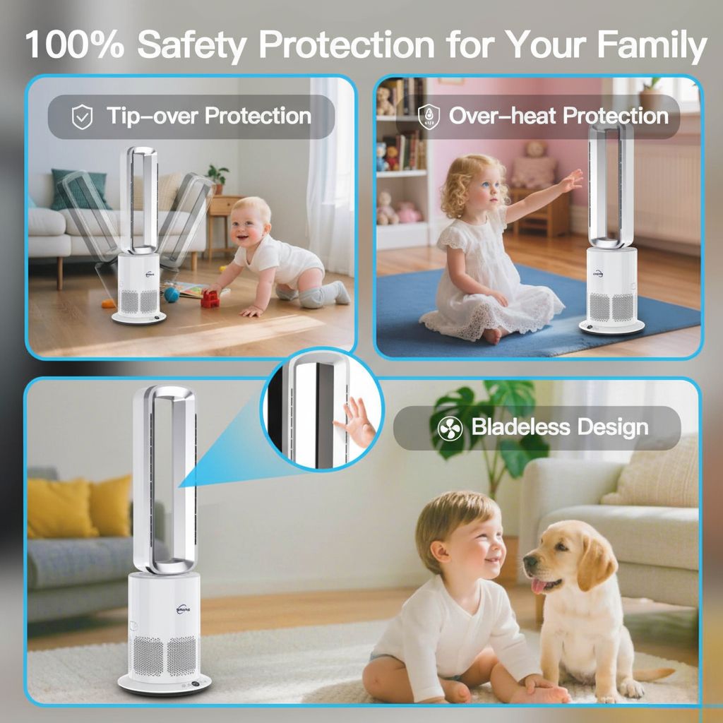 3 in 1 Hot & Cool Bladeless Fan Heater with Air Purifier | PureAir | Silver/White