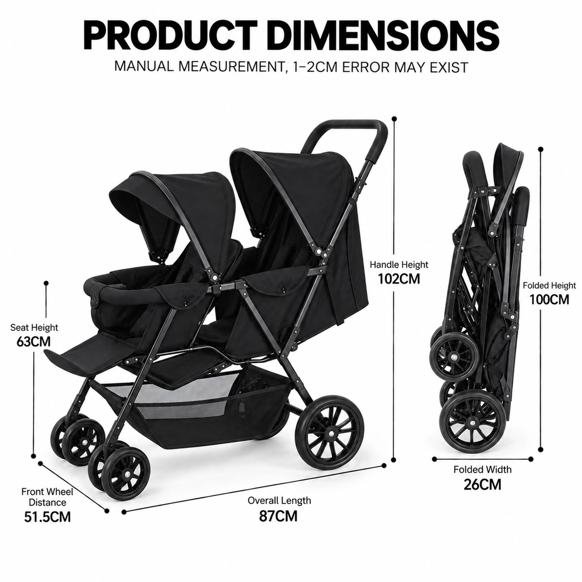 Preorder - Duo Lite - Tandem Twin Compact Double Stroller with Rain Cover