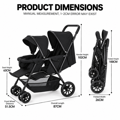 Preorder - Duo Lite - Tandem Twin Compact Double Stroller with Rain Cover