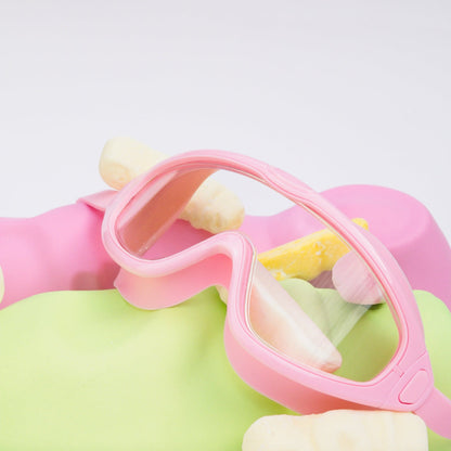 Pink goggles with a colorful background