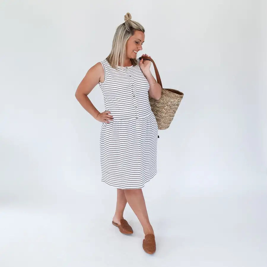 Milkbar Breastfeeding Billie Dress | White/Navy Stripe - Babyonline