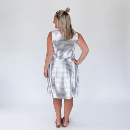 Milkbar Breastfeeding Billie Dress | White/Navy Stripe - Babyonline