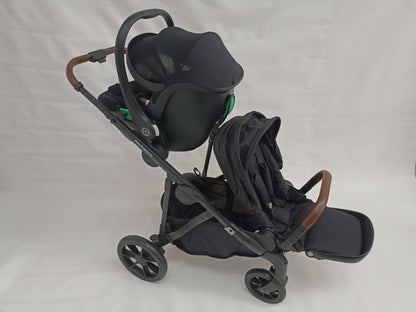 Double Pram – Luxe Twin Stroller with Car Seat and Rotating ISOFIX Base