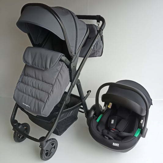 Baby Brightness Palms 2+ dark grey baby stroller with baby capsule