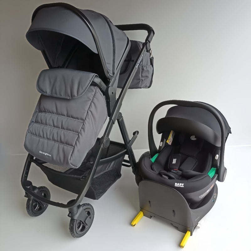 Baby Brightness Palms 2+ dark grey baby stroller with baby capsule and ISOFIX base