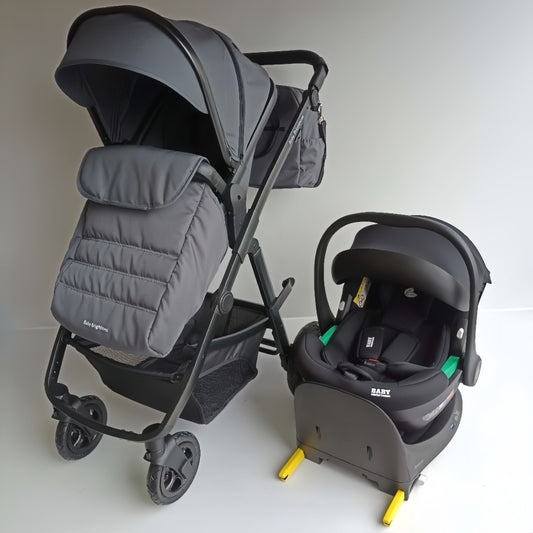 Baby Brightness Palms 2+ dark grey baby stroller with baby capsule and ISOFIX base