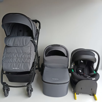 Baby Brightness Palms 2+ baby stroller with carrycot, capsule and ISOFIX base dark grey