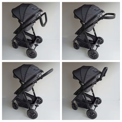 Newborn Pram – Palms 2+ Stroller with Carrycot, Car Seat and Rotating ISOFIX Base (Black)