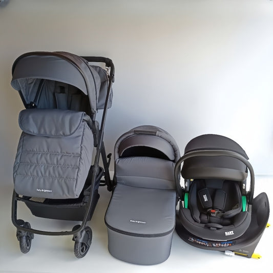 Baby Brightness Palms 2+ baby stroller with carrycot, capsule and Rotation ISOFIX base dark grey