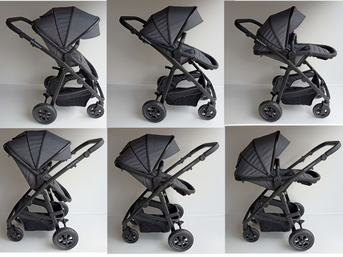 Newborn Pram – Palms 2+ Stroller with Carrycot, Car Seat and ISOFIX Base (Black)