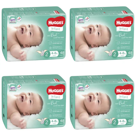 Huggies Infant VALUE BOX Size 2 (4-8 kg) UNISEX 192 Nappies - Babyonline