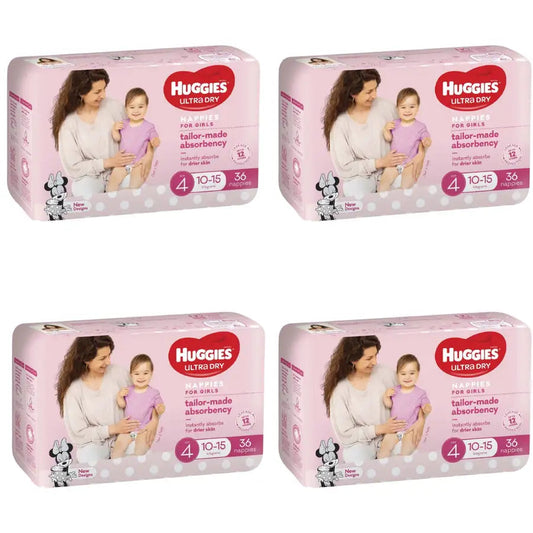 Huggies Ultra Dry - Size 4 VALUE BOX (10-15kg) GIRLS 144 Nappies - Babyonline