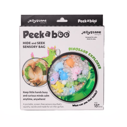 PeekaBoo sensory bag packaging with dinosaur explorer theme