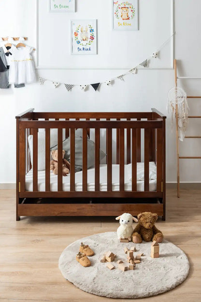 Kapai BETA Wooden Baby Cot Drop Side with Drawer COFFEE - Babyonline