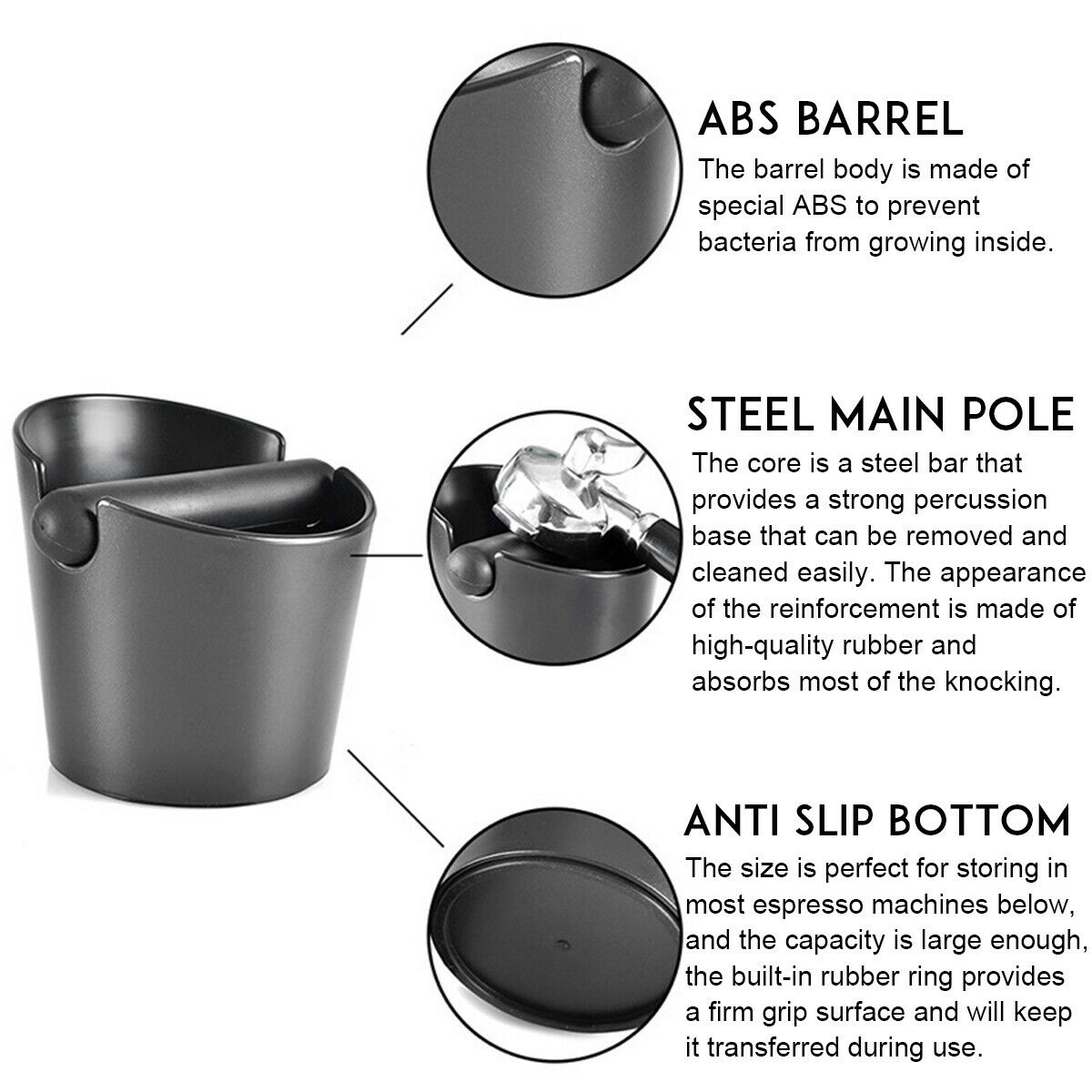 Coffee Waste Container Grinds Knock Box Tamper Tube Bin Black Bucket