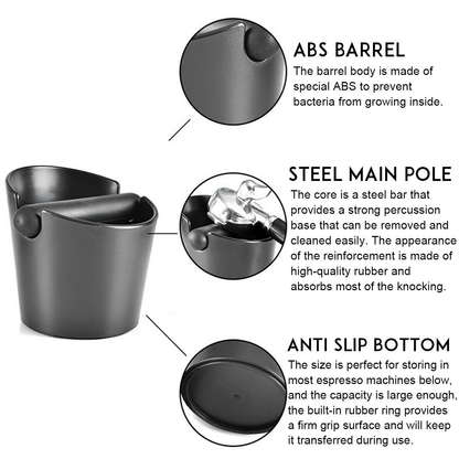 Coffee Waste Container Grinds Knock Box Tamper Tube Bin Black Bucket