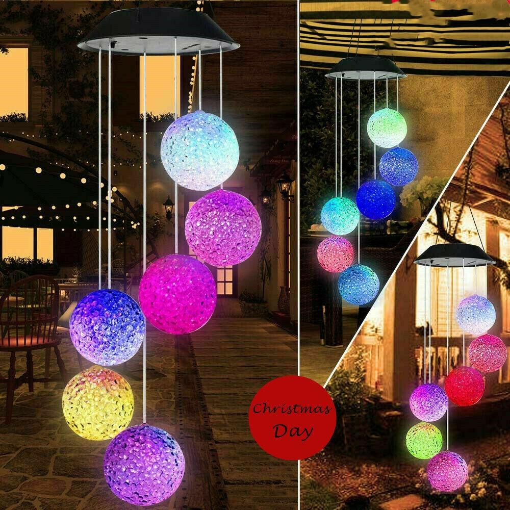 Hanging Wind Chimes Solar Powered LED Light Colour Changing Garden Outdoor Decor