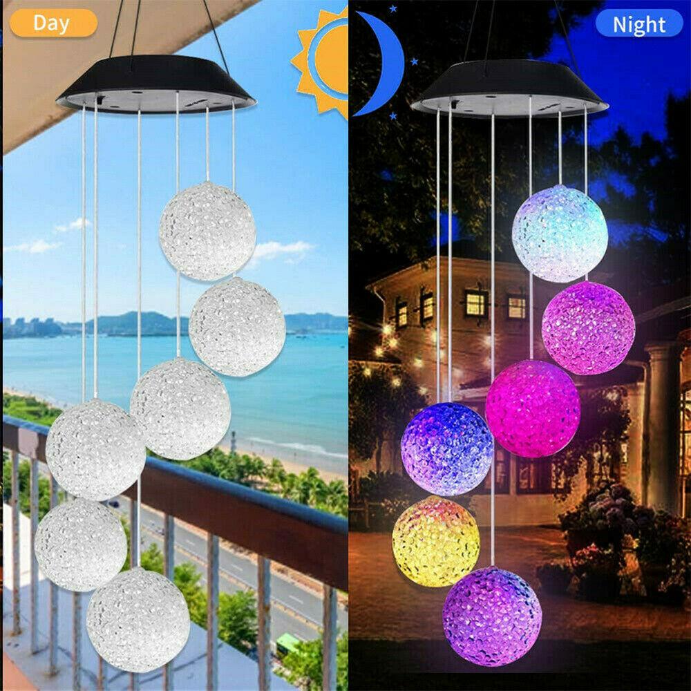 Hanging Wind Chimes Solar Powered LED Light Colour Changing Garden Outdoor Decor