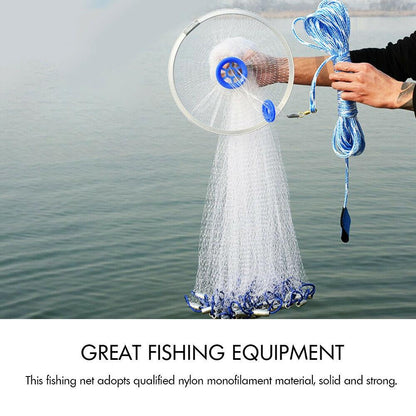 Fishing Net Quick Throw Mono Nylon Mesh Drawstring Chain Bottom Spread